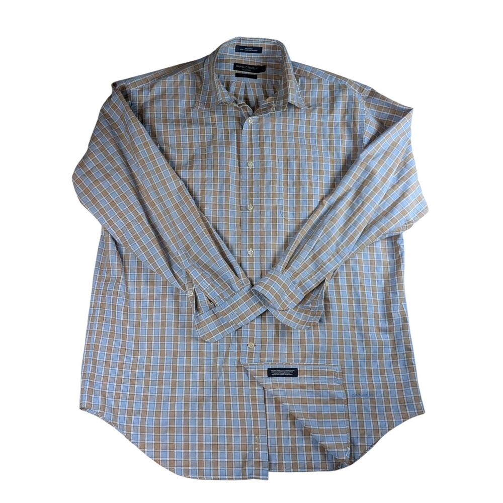Daniel Cremieux Classics Men's Large Blue/Tan Plaid Shirt Classic Fit